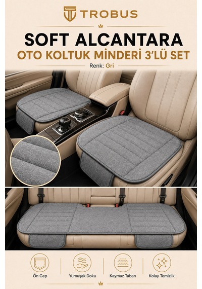Opel Combo Üniversal Soft Alkantra Çizgili 3 Parça Oto Koltuk Minderi Gri