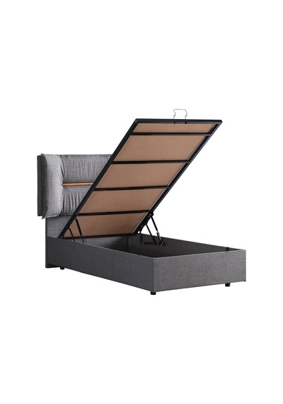 Setaymobilya Baza, Lizbon Tek Kişilik Baza + Başlık + Comfort Yatak, Gri
