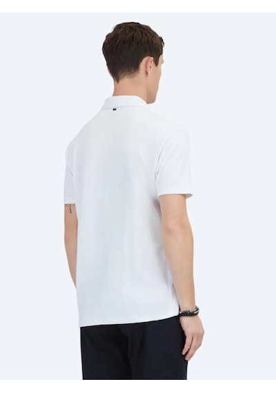 Kip Beyaz Jakarlı Polo Yaka T-shirt Beyaz