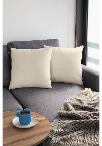 Krem Düz Sade 2'li Set Çift Taraflı Kırlent Kılıfı 2krl002n11