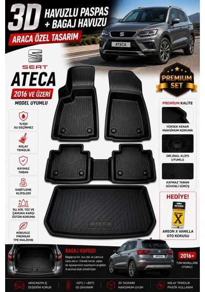 Seat Ateca 2022 Model Uyumlu 3d Araca Özel Havuzlu Paspas+bagaj Havuzu Birebir Uyum
