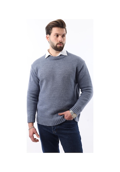 Madmext İndigo Bisiklet Yaka Overfit Erkek Triko Kazak E7402 İndigo