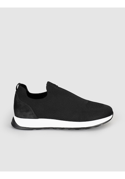 Cabani Erkek Siyah Triko Hakiki Deri Yazlık Slip-on Ayakkabı