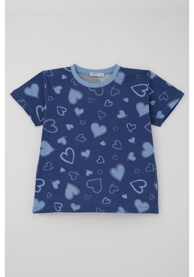 Breeze Kız Çocuk Şortlu Pijama Takımı Kalp Desenli 4-8 Yaş, İndigo