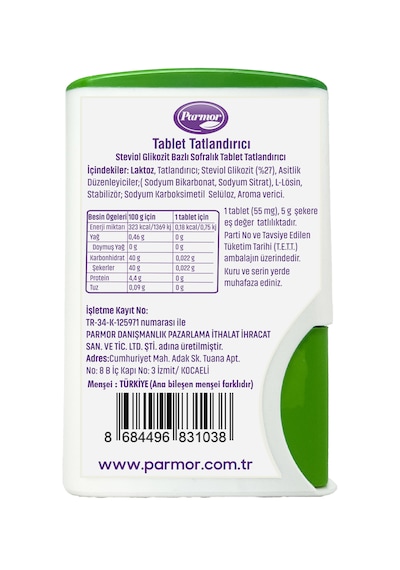 Parmor Stevia Tablet Tatlandırıcı 500'lük Kutu Tekli
