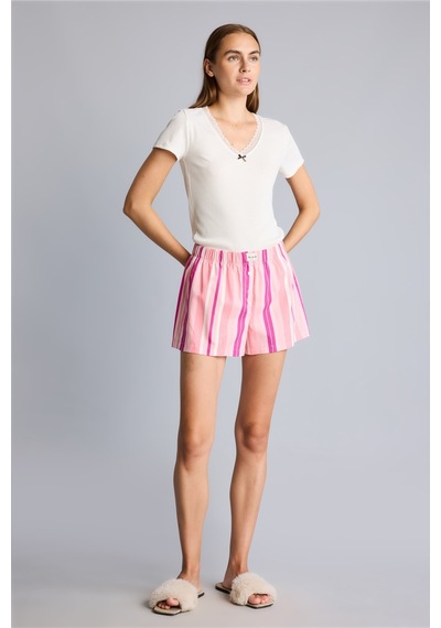 Defacto %100 Pamuk Regular Fıt Çizgili Şort Pijama Altı I3828ax26hspn40 Pembe-pn40