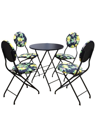 Limon Desenli Metal Bahçe Takımı - 4 Sandalye + 1 Masa