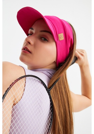 Butikgiz Kadın Uv Korumalı Katlanabilir Üstü Açık Yumuşak Siperli %100 Pamuklu Penye Tenis Vizör Şapka Fuşya
