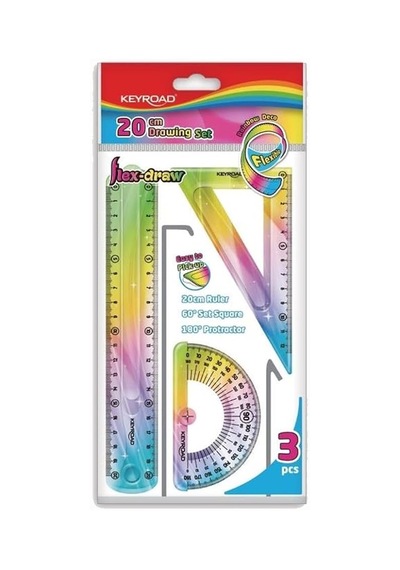 Cetvel Takımı Kırılmaz Esnek Silikonlu Kırılmaz 3'lü Gökkuşağı 20 Cm 1 Paket Cetvel Seti Genel