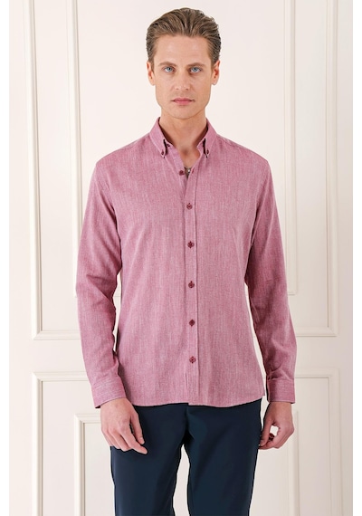 Efor Slim Fit Düğmeli Yaka %100 Pamuk Klasik Bordo Gömlek Gk 723 Bordo