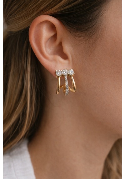 Xuping Rose Gold Zirkon Taşlı 3 Lü Kadın Çelik Küpe Altın