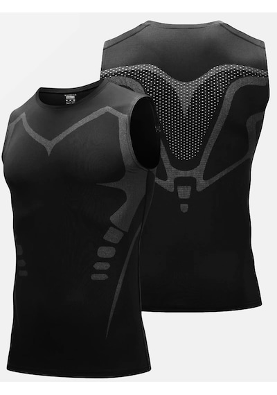 Ghassy Co. Erkek Fitness Hızlı Kuruma Nefes Alabilen Çapraz Daraltma Tipi Kolsuz Spor T-shirt 001 Siyah