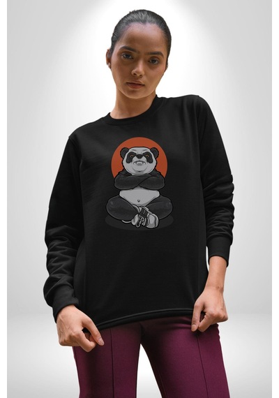 Yoga Panda Unisex Siyah Baskılı Sweatshirt Siyah
