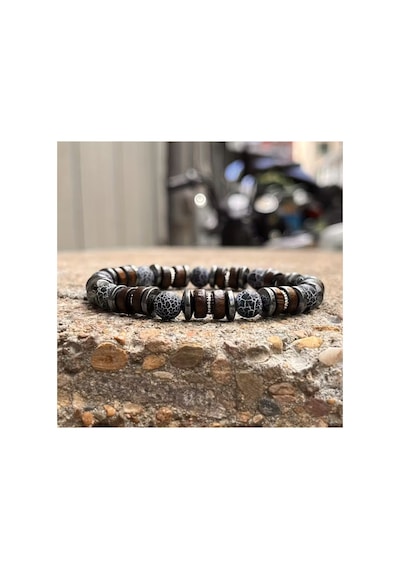 Alnis Atelier Akik ve Hematit Doğal Taş Erkek Bileklik - 8 mm, Elastik