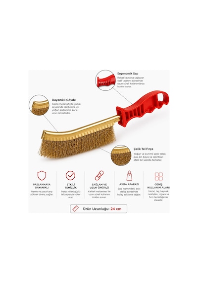 Orret Home Plastik Saplı Tel Fırça Pas Temizleme Fırçası Izgara Temizleme Fırçası Tost Makinesi Temizleme Fırçası Yağ Kir Pas Kazıma Çelik Tel Fırça 24 Cm Dayanıklı Asorti Renk