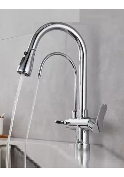 Rena Design Krom Arıtmalı Spiralli Mutfak Evye Bataryası Gümüş Fonksiyonel 3 Modlu