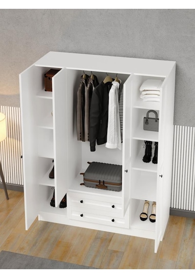 Kuzeylife Viena Modern Tasarımlı Membran Kapaklı 4 Kapılı Gardırop (50cm Derinlik)