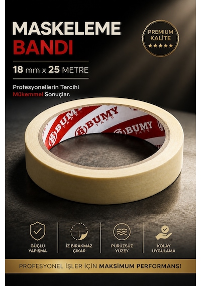 Metfix Maskeleme Boya Bandı 18 Mm X 25 Metre İz Bırakmayan Dekoratif Kağıt Bantı Bantları