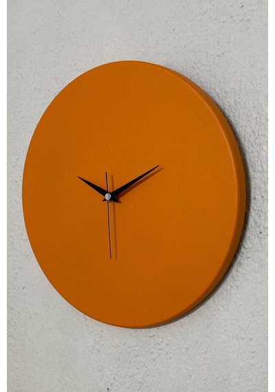 Round Mandalin Model Modern Metal Sıvama Akar Sessiz Mekanizmalı Duvar Saati 30 30cm Turuncu