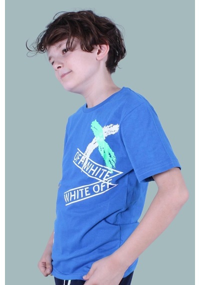 Panios Kids X Baskılı Sıfır Yaka Erkek Çocuk Mavi T-shirt Mavi