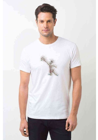 Tennie Mozaik Sanat Oynayan Kişi Baskılı Beyaz Erkek Tshirt