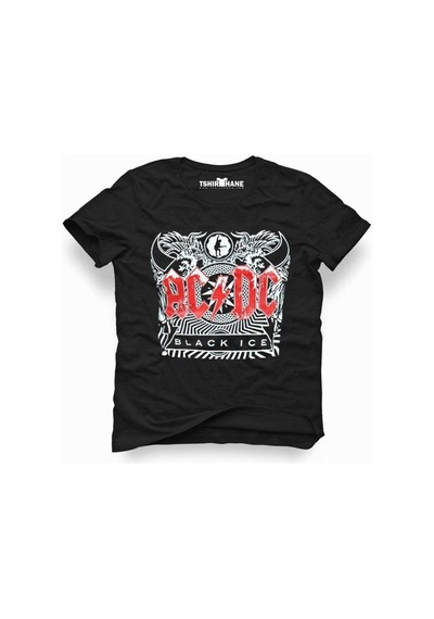 Tshirthane Ac/Dc Black Ice Rock Metal Müzik Baskılı Erkek Dar Ke