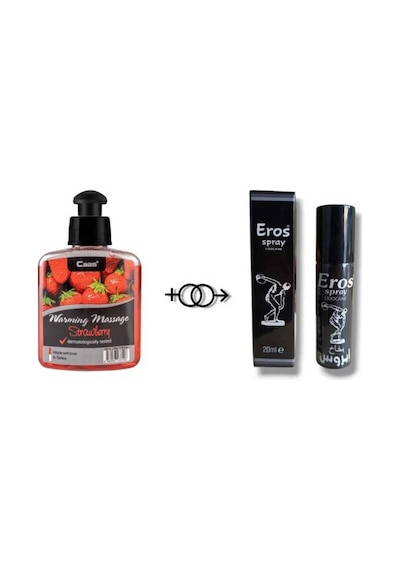 Çilek Aromalı Cinsel Masaj Yağı 100 Ml + Eros Gecìktìrìcì Dikleştirici Sprey 20 Ml