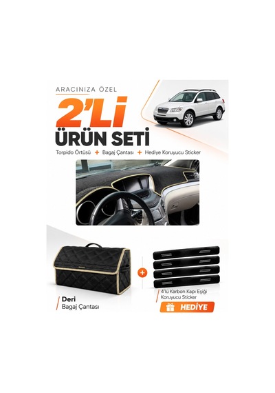 E-biz Subaru Trıbeca 2005-2014 Uyumlu Torpido Örtüsü + Deri Bagaj Çantası Seti - Siyah-bej - Su007