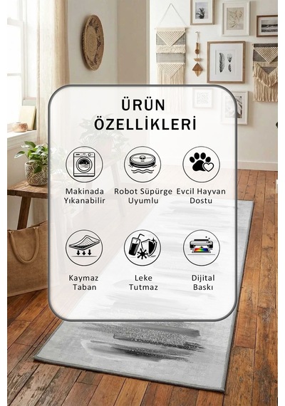Yıkanabilir Yolluk 33 Açık Gri