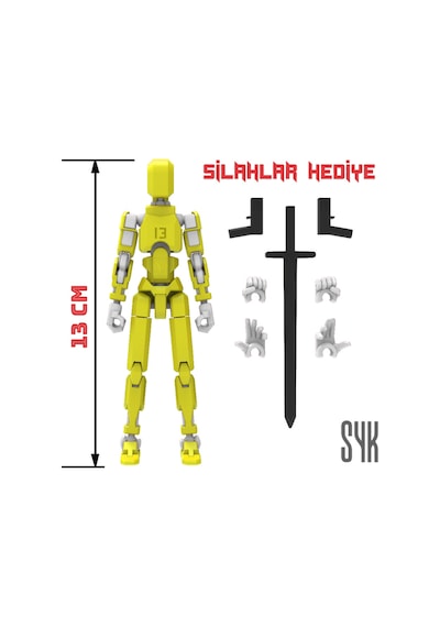 Robot 13 Dummy Sarı Beyaz Tüm Eklemleri Hareketli Aksiyon Figürü Oyuncak