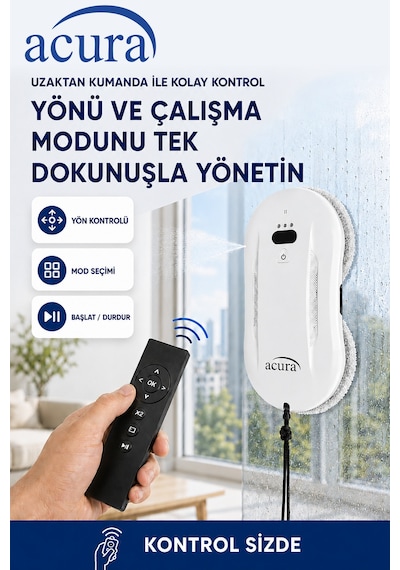 Acura AC-140 Sıvı Püskürtmeli Aı Cam Silme Robotu Uzaktan Kumandalı + 8 Yedek Ped