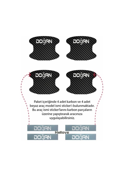 Oto Araç Kapı Kolu Koruyucu Boya Çizik Önleyici Karbon Tofaş Doğan Uyumlu Beyaz Doğan Yazılı