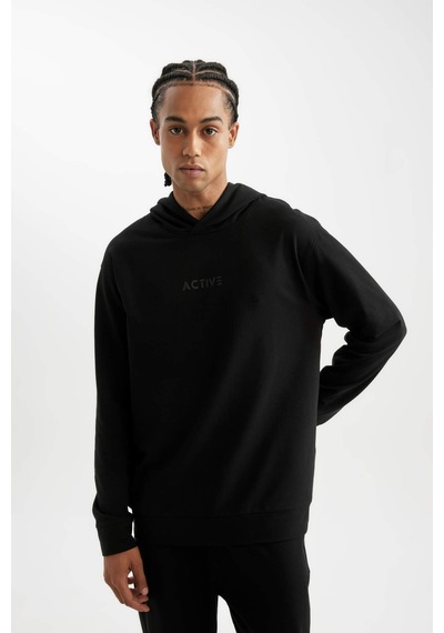 DeFactoFit Standart Fit Kapüşonlu Baskılı Sporcu Sweatshirt D6826AX24AUBK81
