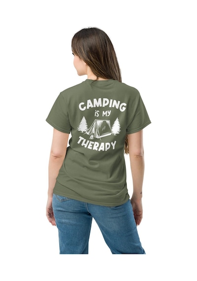 Wildstyle Camping Is My Therapy Kamp Çadır Doğa Baskılı Unisex Bisiklet Yaka Tişört Haki
