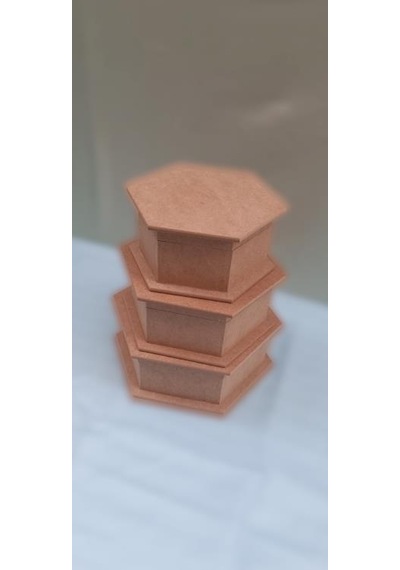 Hobi Dekoratif 3lü Takı Seti Model Ahşap Mdf Altıgen Ham Ürün El Yapım