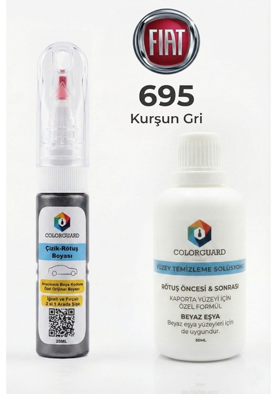 Fıat 695 Kurşun Gri İğneli & Fırçalı Şişe Rötuş Boyası Ve Yüzey Temizleme Solüsyonu Seti
