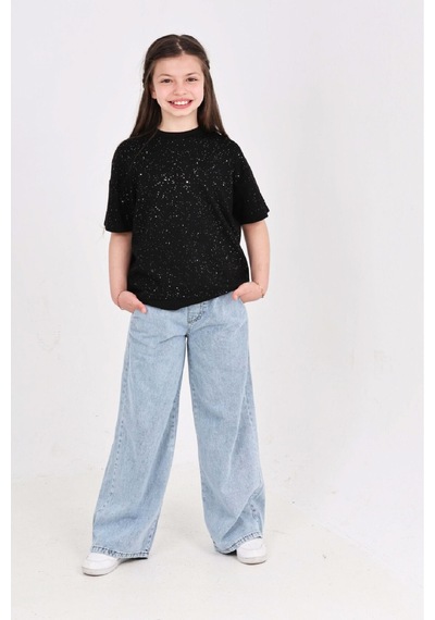 Modanino Kız Çocuk 2'li Jean Takım Pantolon+bluz 7-12 Yaş 12666 Siyah