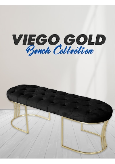 VİEGO GOLD SİYAH-Kapitoneli Model Puf&Bench&Koltuk-Oturak-Uzun Makyaj Puff-Yatak Odası Ucu&Önü