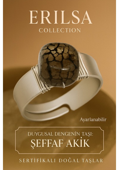 Sertifikalı Doğal Damarlı Akik Taşı Yüzük Ayarlanabilir Kalın Tımbıl Kasa Çok Renkli