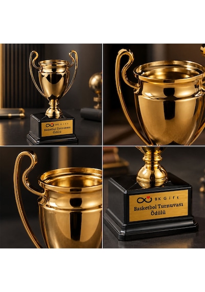 Logonuza Özel 5 Adet Mesajlı Gold Renk Şampiyon Ödül Kupası 23 Cm Kurumsal Set