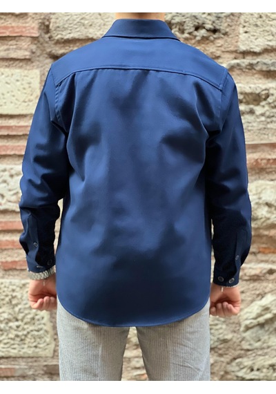 Oversize Gabardin Pamuklu Hediye Kutulu Erkek Ceket Gömlek Fs-003868 - Lacivert-2552