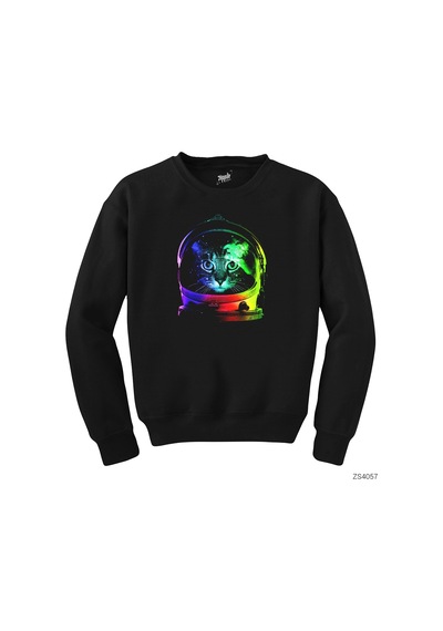 Kedi Galaksi Siyah Sweatshirt