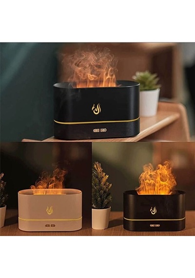 Alev Efektli Ultrasonik Hava Nemlendirici - Sessiz, Otomatik Kapanma, Led Işıklı Aroma Difüzör