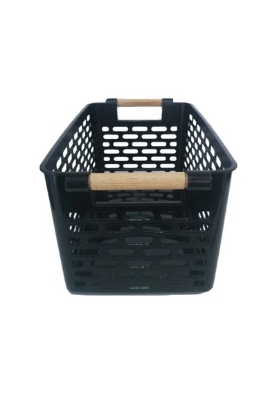 2 Adet Ahşap Renk Plastik Saplı Organizer Sepet Düzenleyici Siyah Plastik Siyah 30 X 30 Diğer