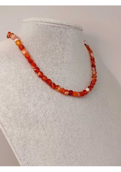 Akik Taşı Yassı Faset Kesim Kolye 6x4mm Sabit Klipsli 42825 Çok Renkli