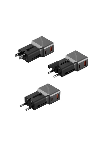 Travelworld Universal 1 Adet 25w Type-c Ve 1 Adet 18w Usb 3.0 Çıkışlı Hızlı Şarj Aleti - Koyu Gri