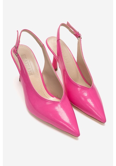 Esatsani Şeker Pembe Rugan Arka Açık 9 Cm İnce Topuklu Özel Günler Davet Stiletto Kadın Ayakkabı Pembe Rugan