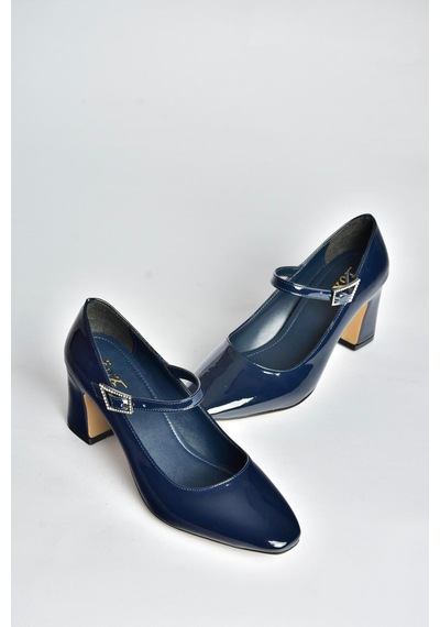 Fox Shoes V250670708 Lacivert Rugan Kalın Topuklu Kadın Ayakkabı Lacivert