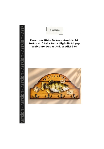 Premium Giriş Dekoru Anahtarlık Dekoratif Askı Balık Figürlü Ahşap Welcome Duvar Askısı Alk6254