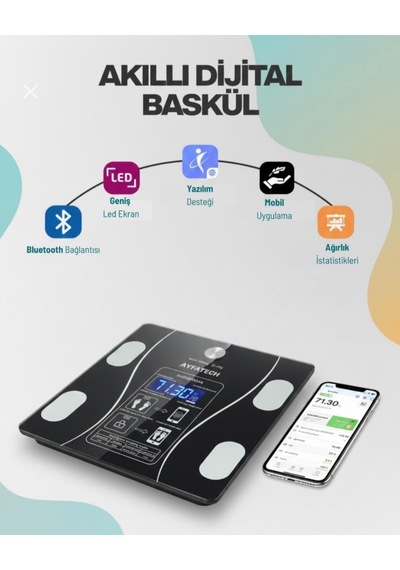 Dijital Baskül Yağ Su Kas Vücut Kitle Endeksi Kilo Ölçer Baskül-tartı